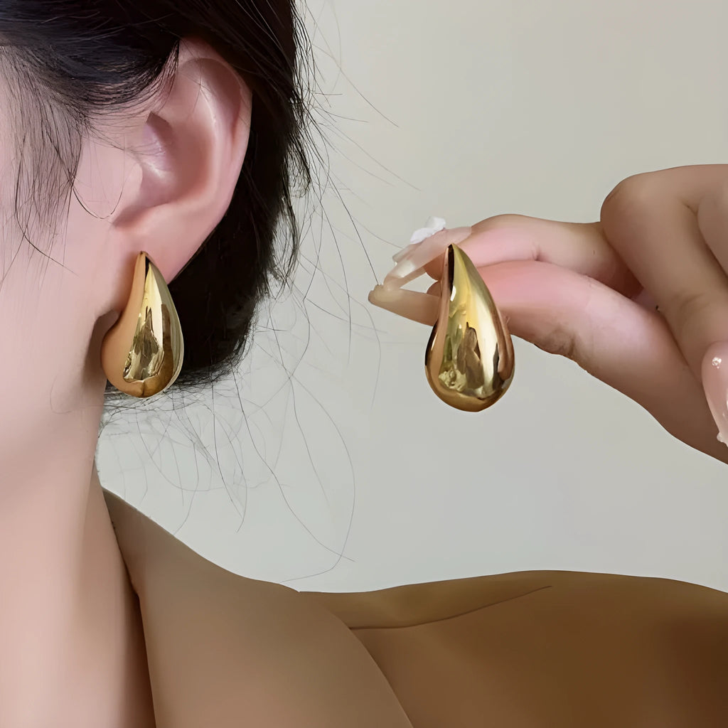 French golden drop earrings for women teardrop shape punk style electroplated gold