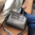 Genuine leather Boston lychee pattern messenger bag in horizontal square design with shoulder strap