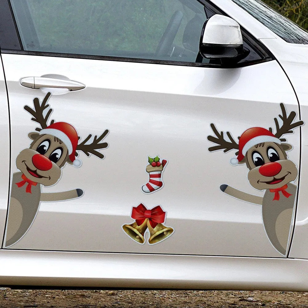 Christmas elk bell magnetic luminous reflective bumper stickers in cartoon style for vehicle decoration