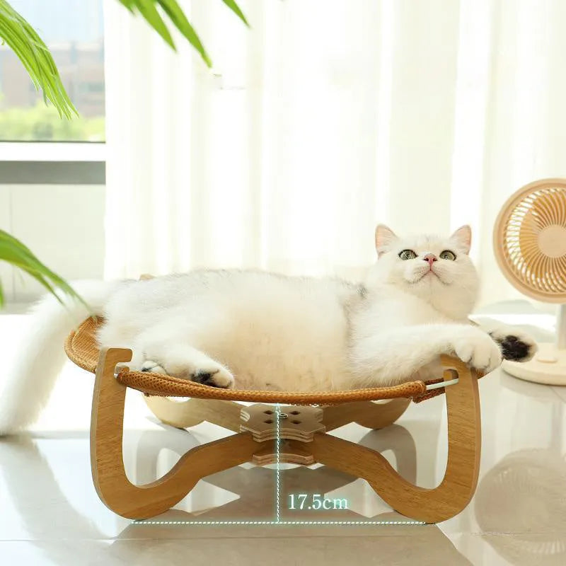 Brown woven rattan pet hammock measuring 46x46x17.5cm for cats and small dogs