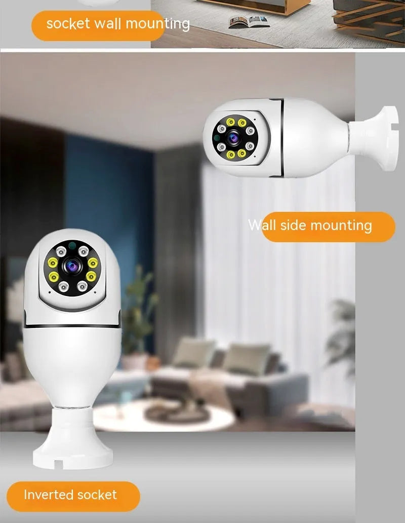 Wireless bulb security camera with metal and plastic housing, measuring 5cm by 12cm.