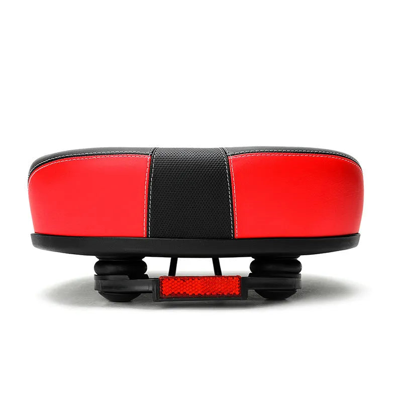 Large thickened bicycle saddle with reflective stitching in red, grey, or light brown colour