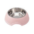 Stainless steel pet bowl with non-slip base in blue, green, and pink colour options