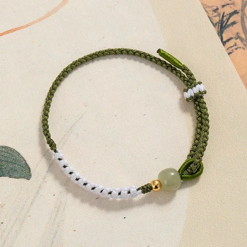Hetian Jade Sterling Silver Chinese national bracelet with cord strap and electroplated finish in S0553 colour