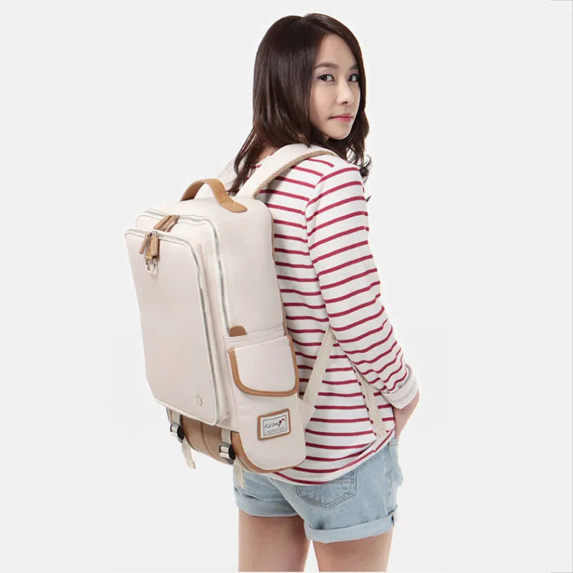 Modern Korean design Oxford cloth men's backpack in army green colour showing large capacity.