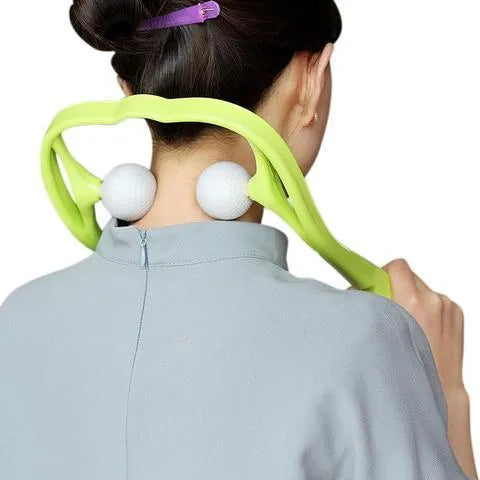 Plastic pressure point neck massager with adjustable stand and removable heads in blue, green, or pink