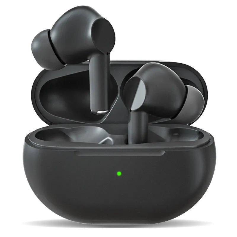Pro4 Bluetooth 5.0 wireless earbuds in charging case, available in black and white colours.