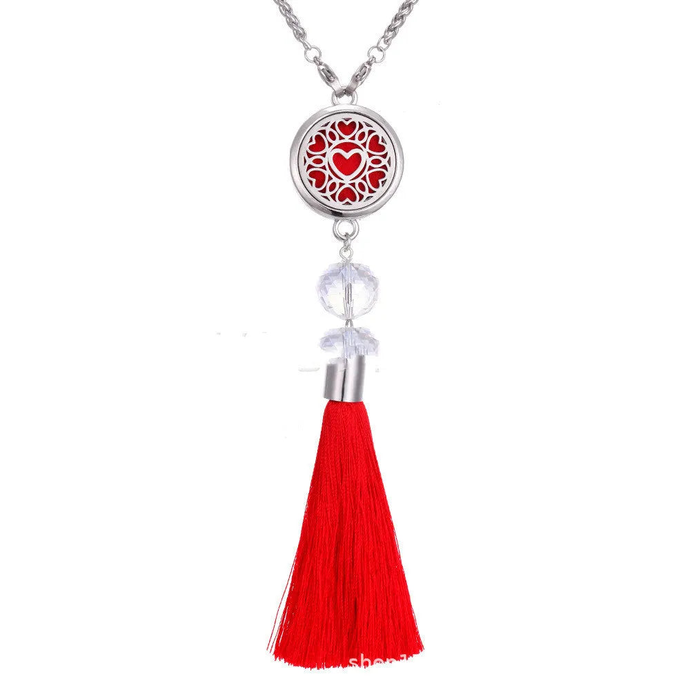 Alloy tassel aromatherapy car pendant with chain and essential oil diffuser compartment in multiple colour options