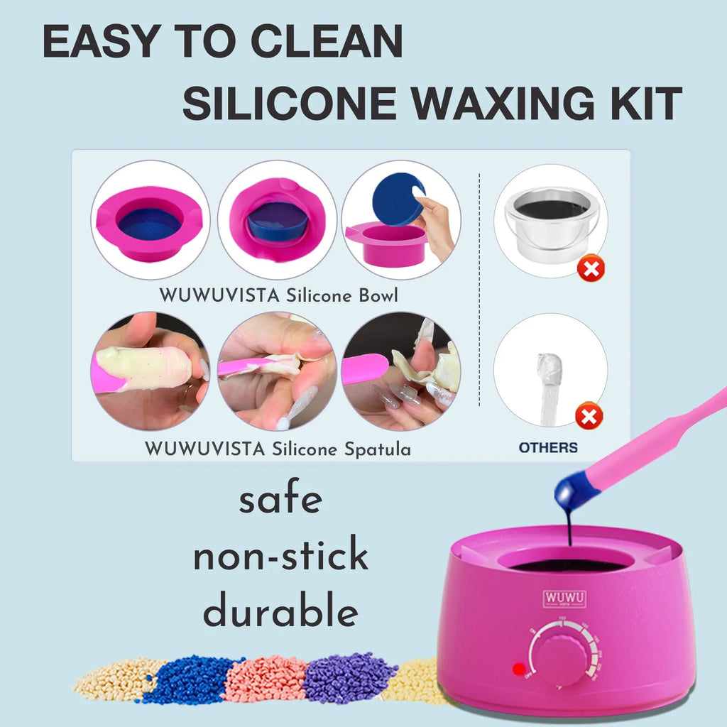 WUWUVISTA 63-piece waxing kit with black wax warmer, wax beans, application sticks, and lotion