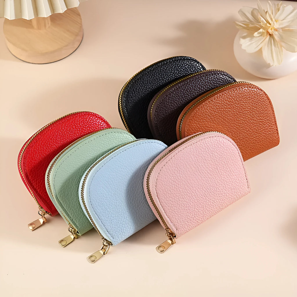 Ladies fashion shell card holder storage bag in PU leather, compact solid colour unisex design