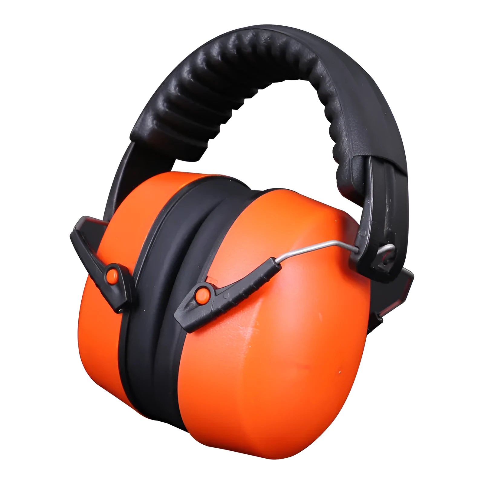Orange noise-reducing headphones and protective earmuffs with adjustable elastic headband