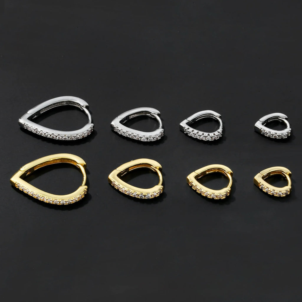 Copper geometric love heart ear clip with electroplated gold or white gold finish
