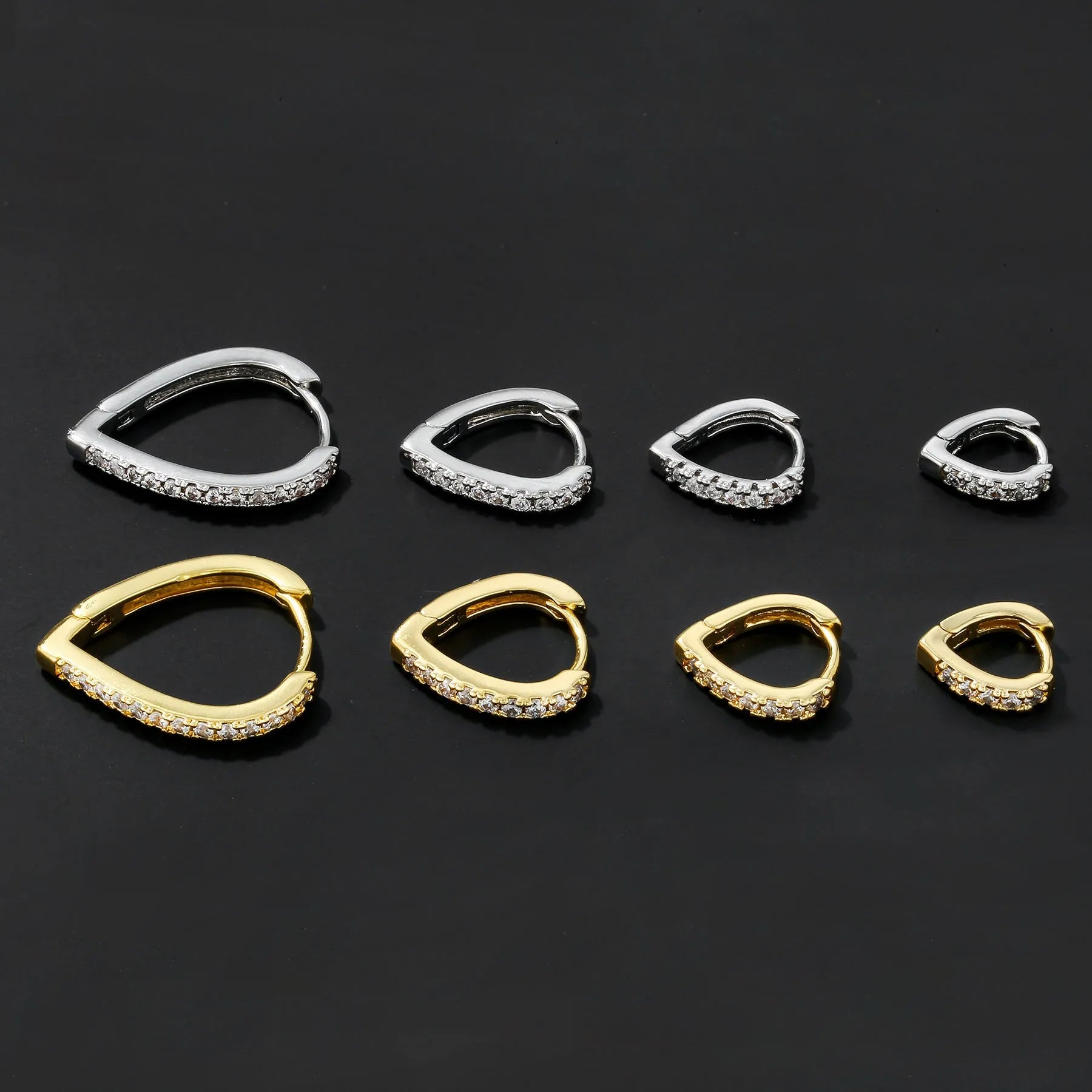 Copper geometric love heart ear clip with electroplated gold or white gold finish