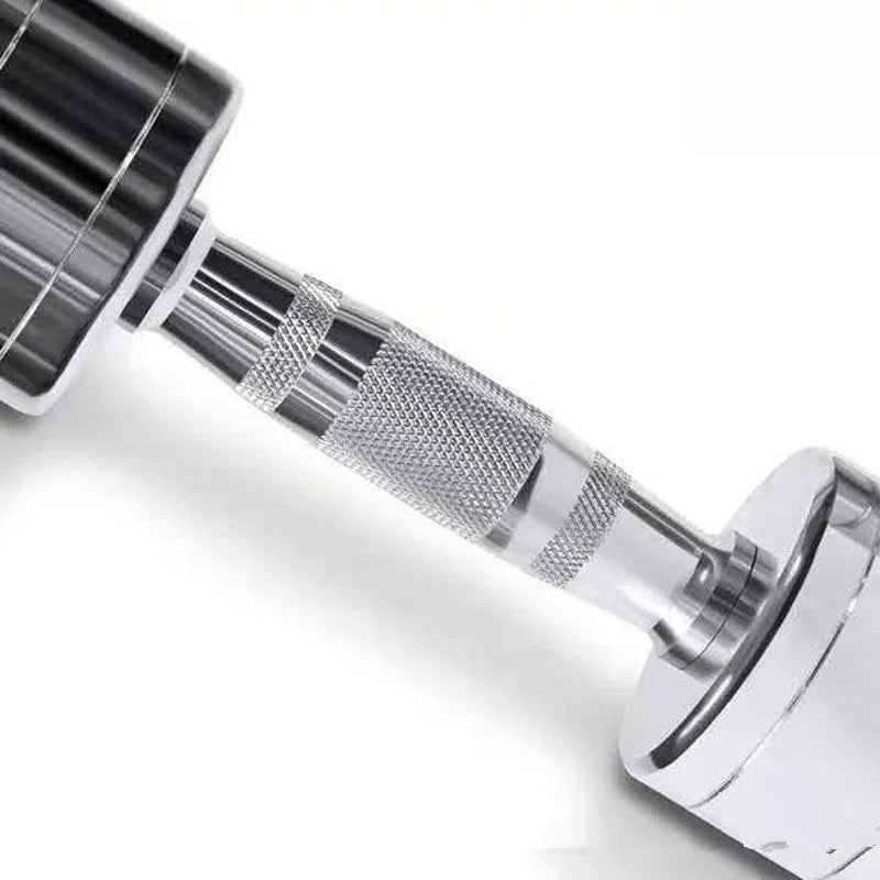 Silver pure steel electroplating dumbbell with ergonomic handle design for home gym