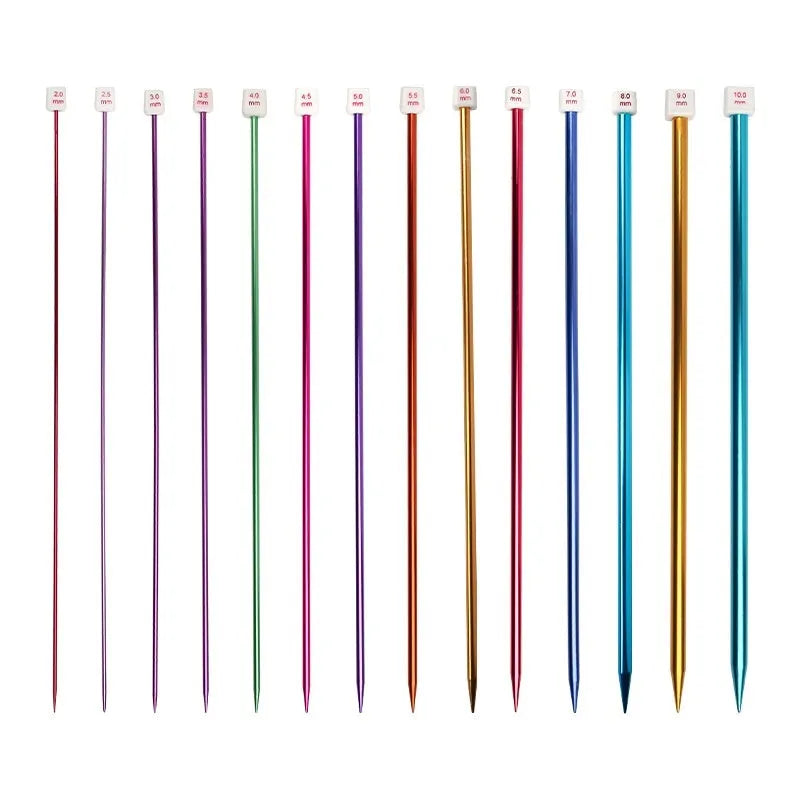 Set of lengthened crochet hooks in multiple sizes from 2.0mm to 10.0mm with protective end caps.