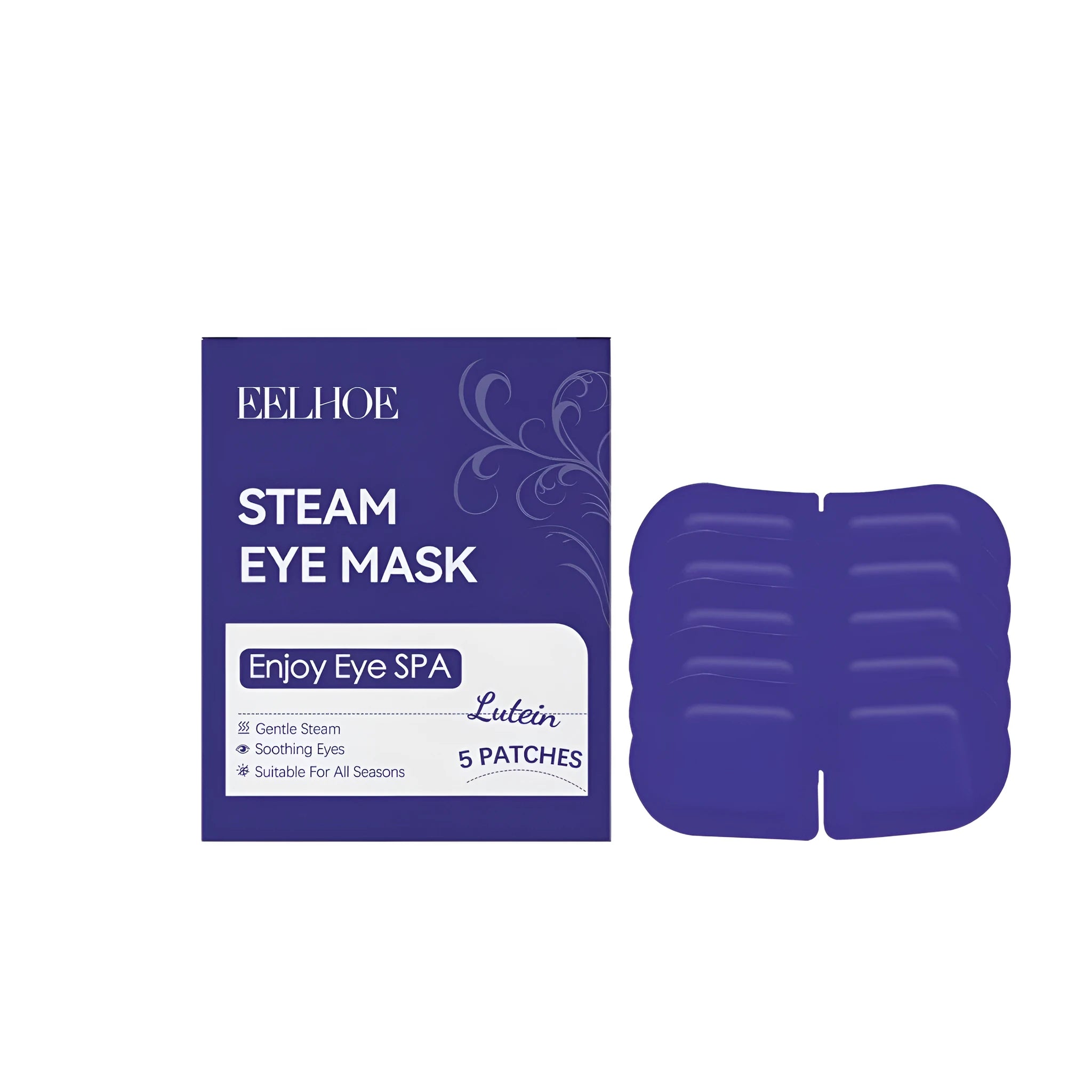 Lutein Steam Eye Mask pack containing 5 self-heating patches with vermiculite and cranberry extract