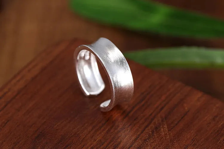 Adjustable opening geometric frosted sterling silver ring with Korean design
