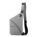 Men's oxford cloth chest bag worn on one shoulder in grey with letter detailing