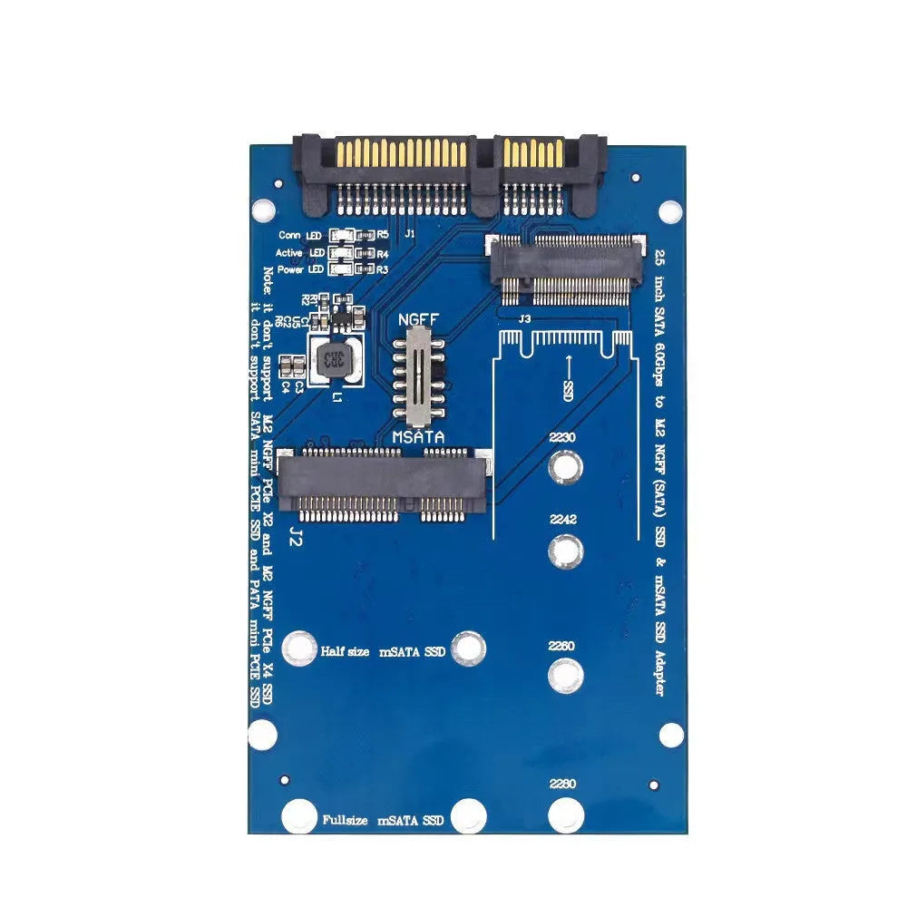 Black and blue SATA3 to M2 NGFF MSATA SSD conversion adapter board for laptop storage upgrades