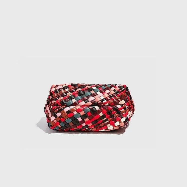 Women's handmade woven PU shoulder bag in fashion colour with woven detail and shoulder strap
