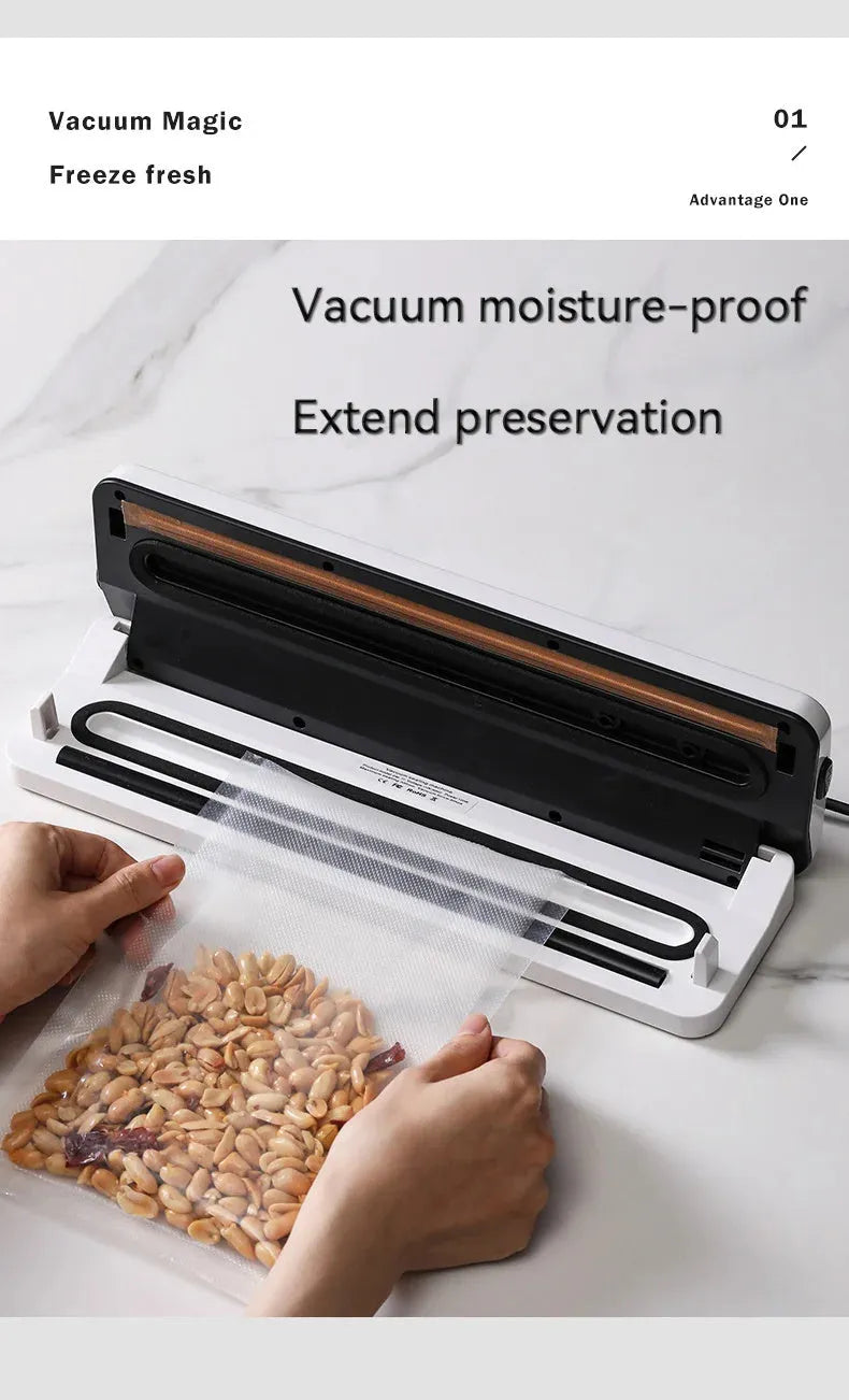 White automatic vacuum sealing machine for household food preservation with compact design