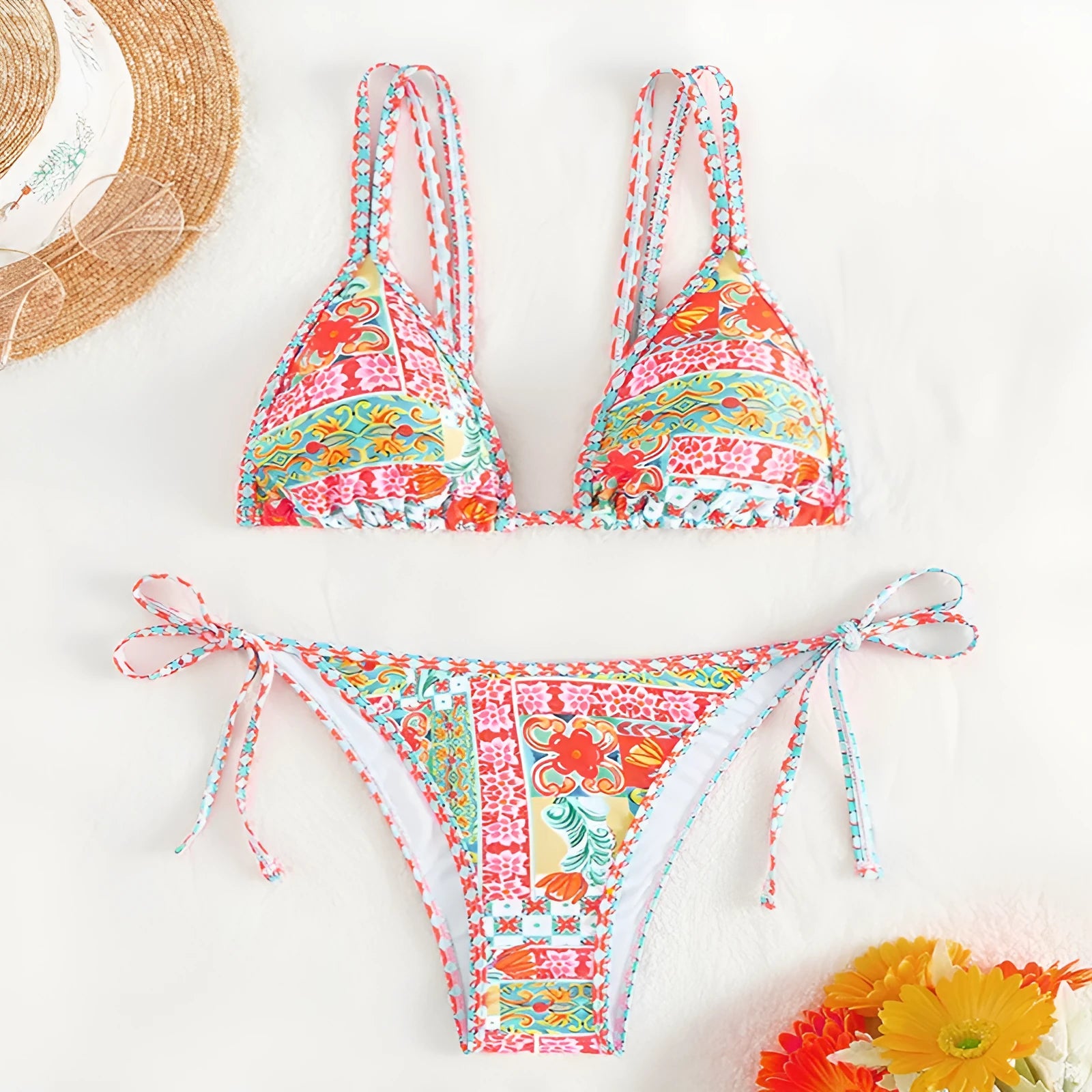 Women's lace-up front split swimsuit in European style with backless design for swimming