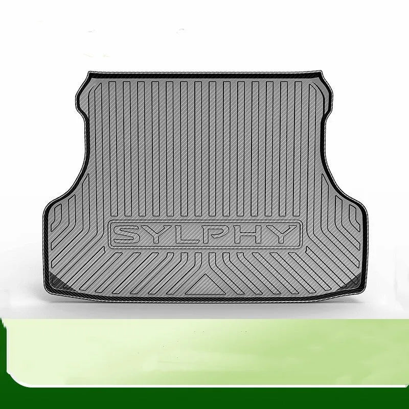 Black carbon fibre pattern TPE car boot liner mat for trunk protection.