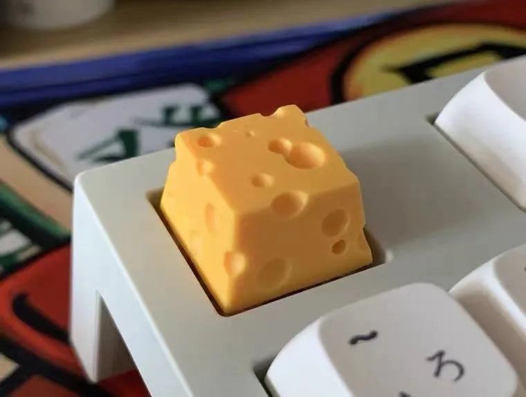 Yellow resin cheese-themed key cap for mechanical keyboards