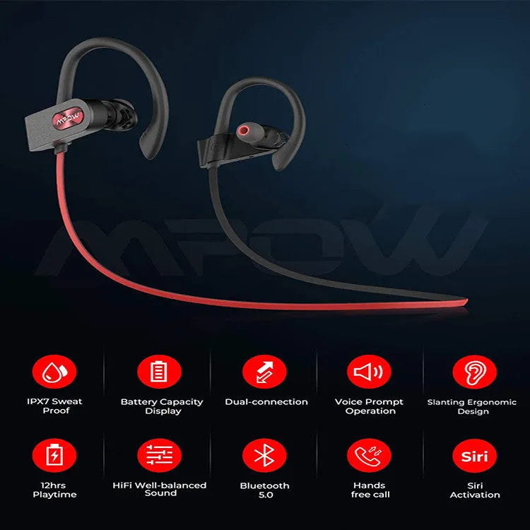 Flame2 Bluetooth headset with hanging ear design in red, black, or pink colour options