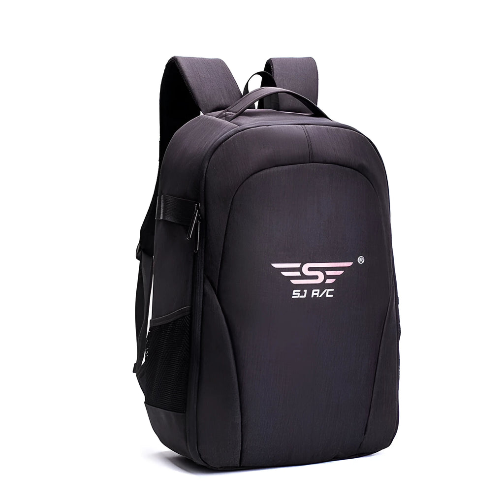 Black Oxford cloth drone backpack with multiple compartments for camera and equipment storage