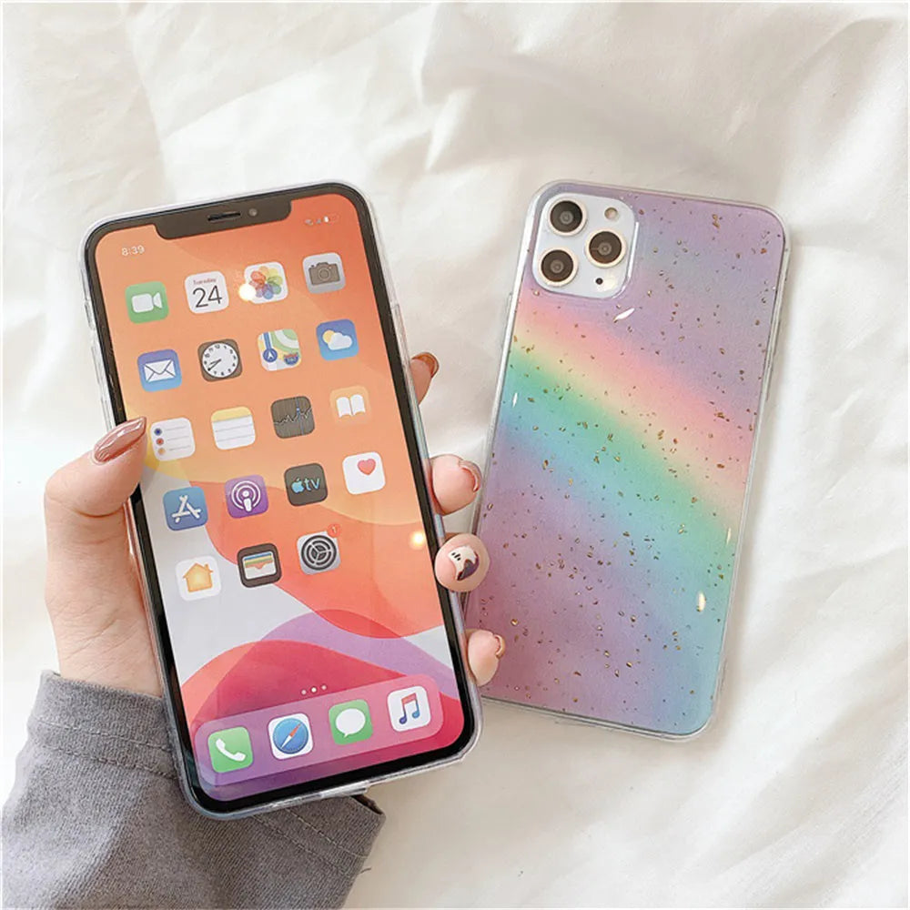 Rainbow gradient tpu protective phone case with striped design for Apple iPhone
