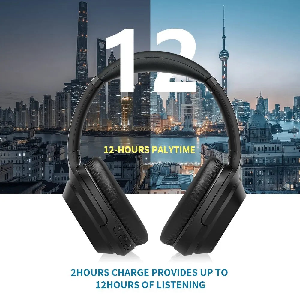 Black Gorsun E98 over-ear Bluetooth headphones with memory-protein ear cushions and stainless steel sliders