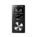 Gold all-metal MP3 player with a 1.8-inch screen, showing menu interface and 3.5mm headphone jack.