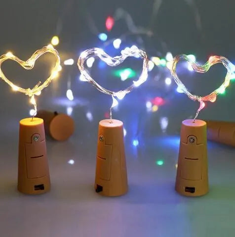 Copper wire LED string lights with bottle stopper for decorative bottle lighting