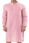 Men's simple pocket shirt robe in cotton fabric, shown in a selection of available colours.