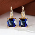 Square geometric ear clips with colourful moissanite stone inlays and gold electroplated finish
