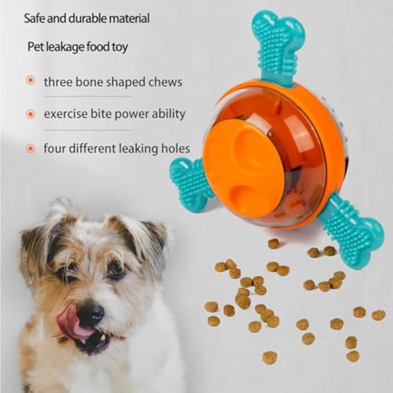 Blue interactive dog slow feeder chew toy with rubber bones for small medium puppy mental stimulation