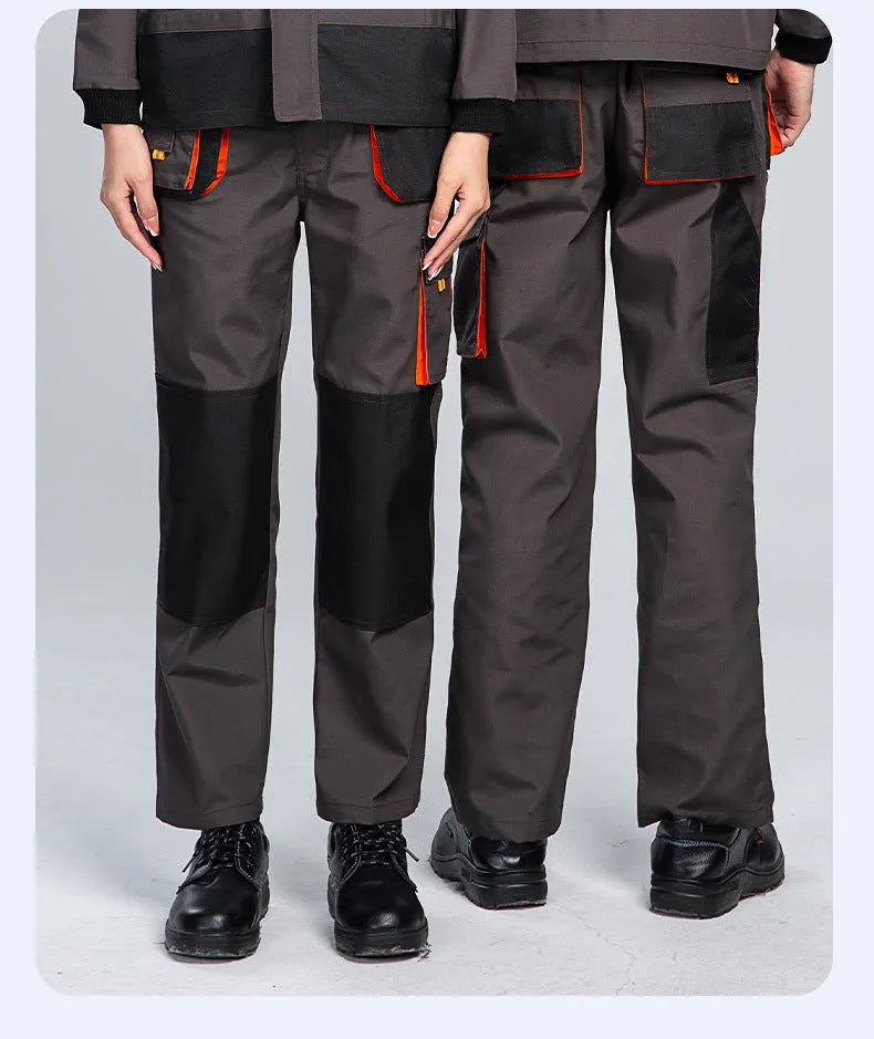 Men's dark gray multi-pocket cargo pants with large pockets and polyester fabric