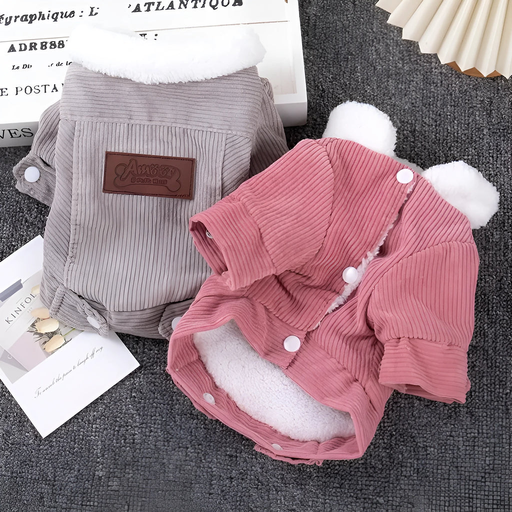 Grey lambswool dog vest with wool lining for winter warmth