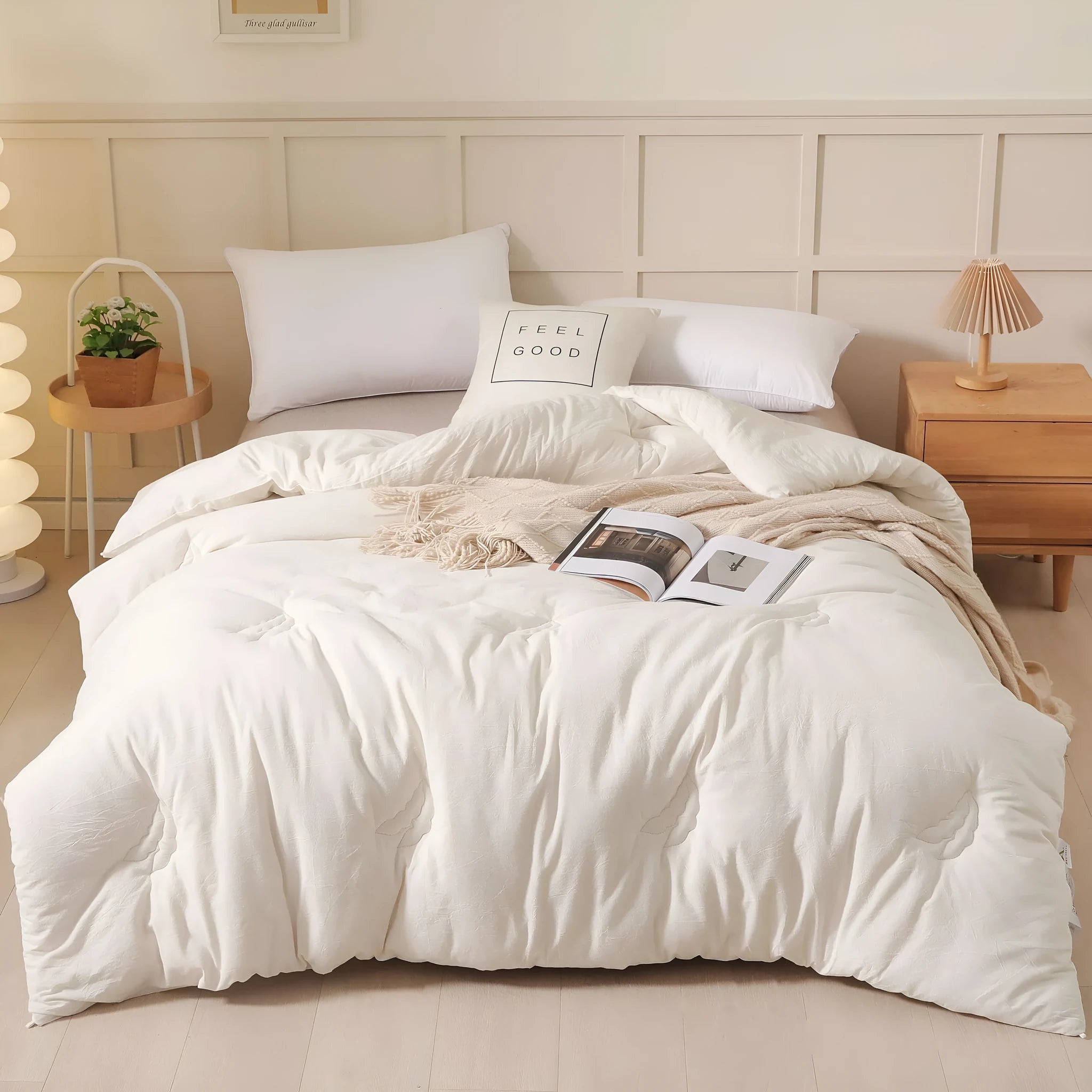 Soybean fibre pure cotton quilt in grey colour showing twill weave texture and zipper connection detail