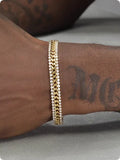 Gold electroplated tennis bracelet with artificial gemstones on titanium steel chain, European American hip hop style unisex jewellery