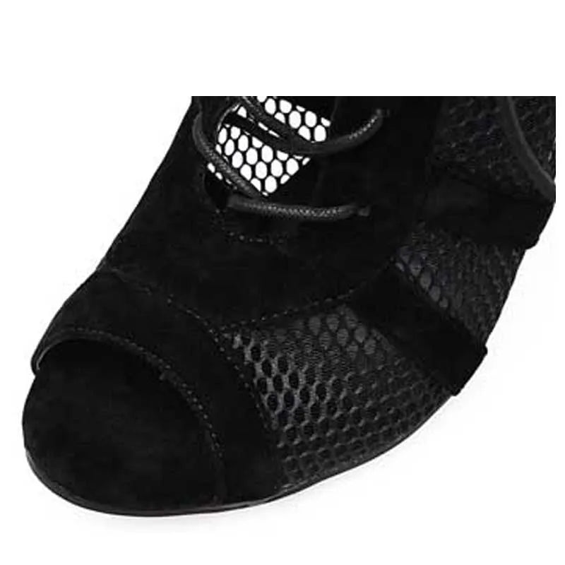 Black suede women's high-heel shoes with lace-up front and stiletto heel