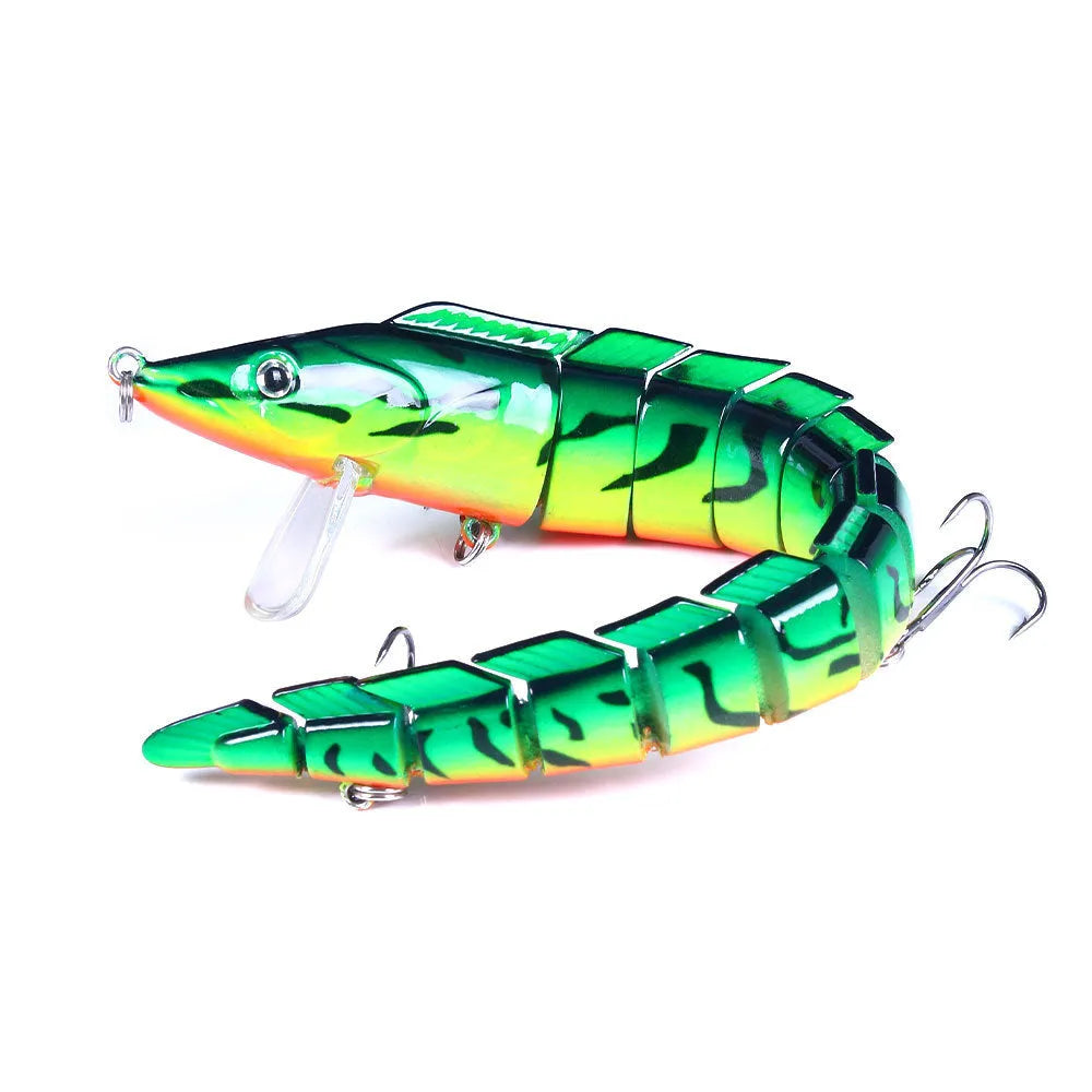 Multi-section simulated loach fishing lure with #2 hook showing segmented body design