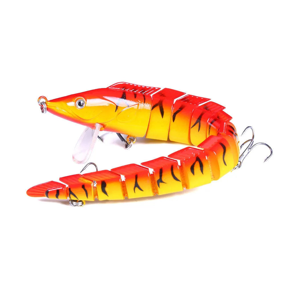 Multi-section simulated loach fishing lure with #2 hook showing segmented body design