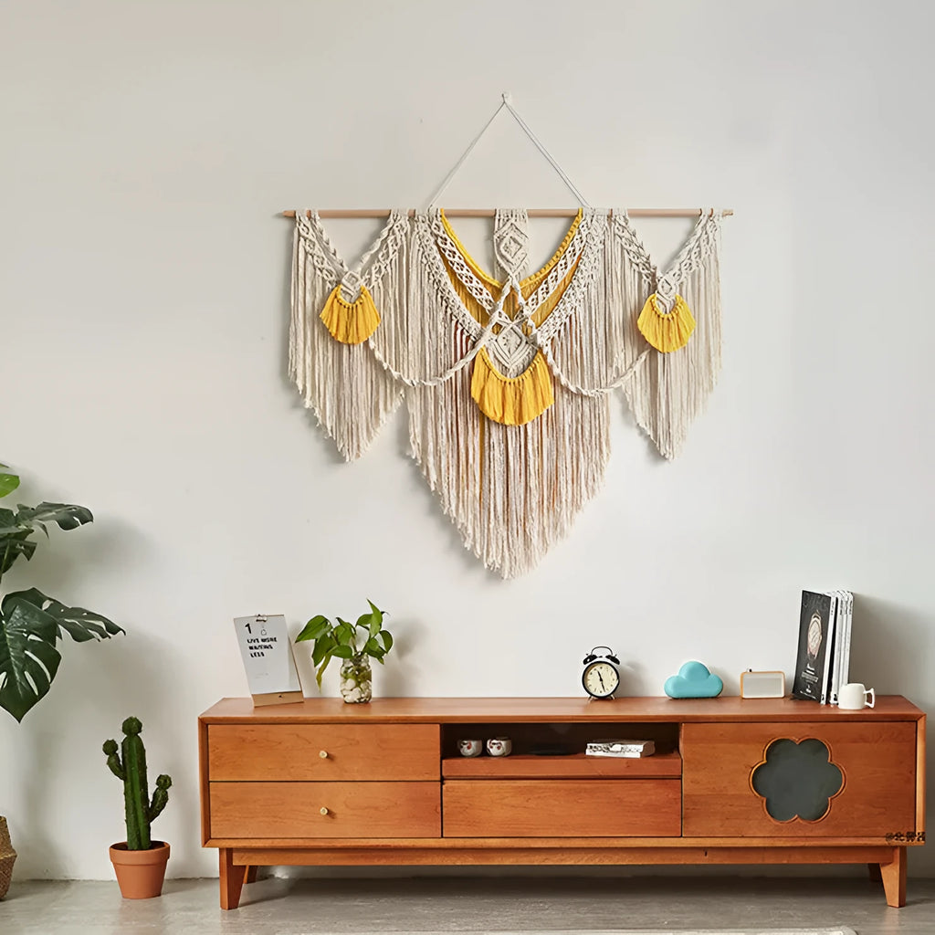 Nordic style cotton woven wall tapestry measuring 120x95cm in creamy-white colour