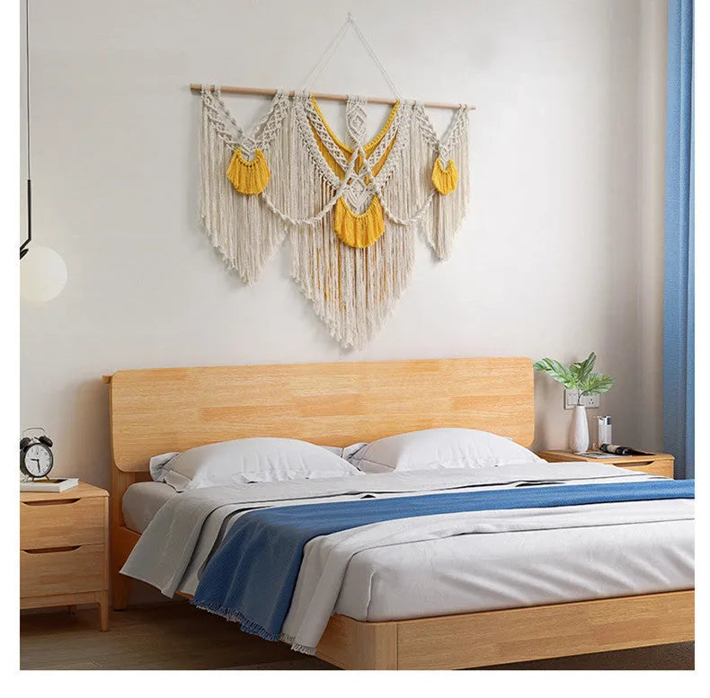 Nordic style cotton woven wall tapestry measuring 120x95cm in creamy-white colour