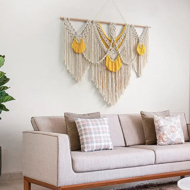 Nordic style cotton woven wall tapestry measuring 120x95cm in creamy-white colour