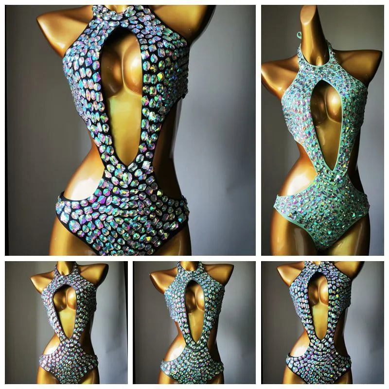 Mesh diamond pattern one-piece swimsuit in army green colour