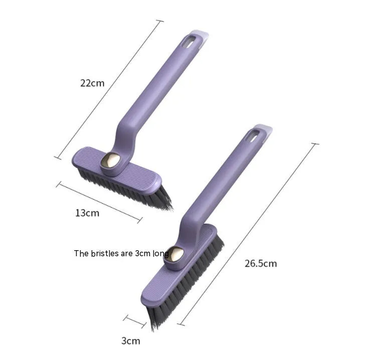 Multi-function rotating crevice cleaning brush in purple, white, and brown for kitchen and bathroom tile joints
