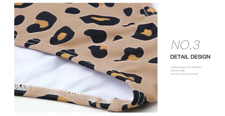 Leopard print one-piece swimsuit for women with asymmetric collar and high-waist triangle cut.